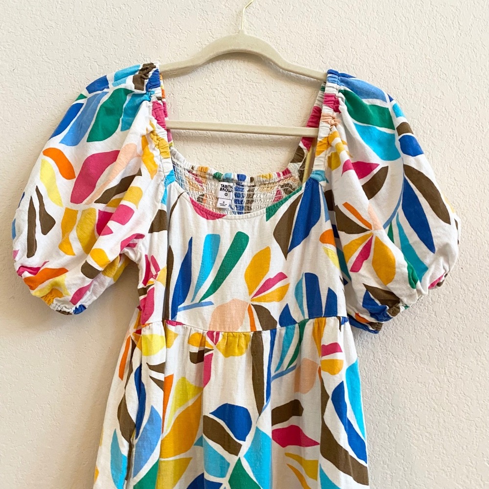 Tabitha Brown for Target Smocked Puff Sleeve Midi Dress Abstract Print Size S - Picture 2 of 11